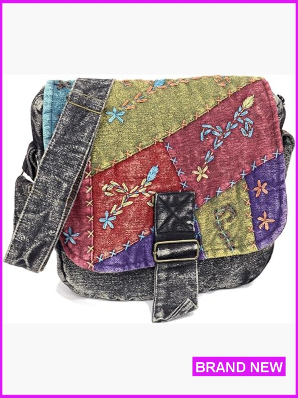 Cotton Messenger Shoulder Bag Boho Handmade Patchwork Crossbody Functional - Picture 1 of 6